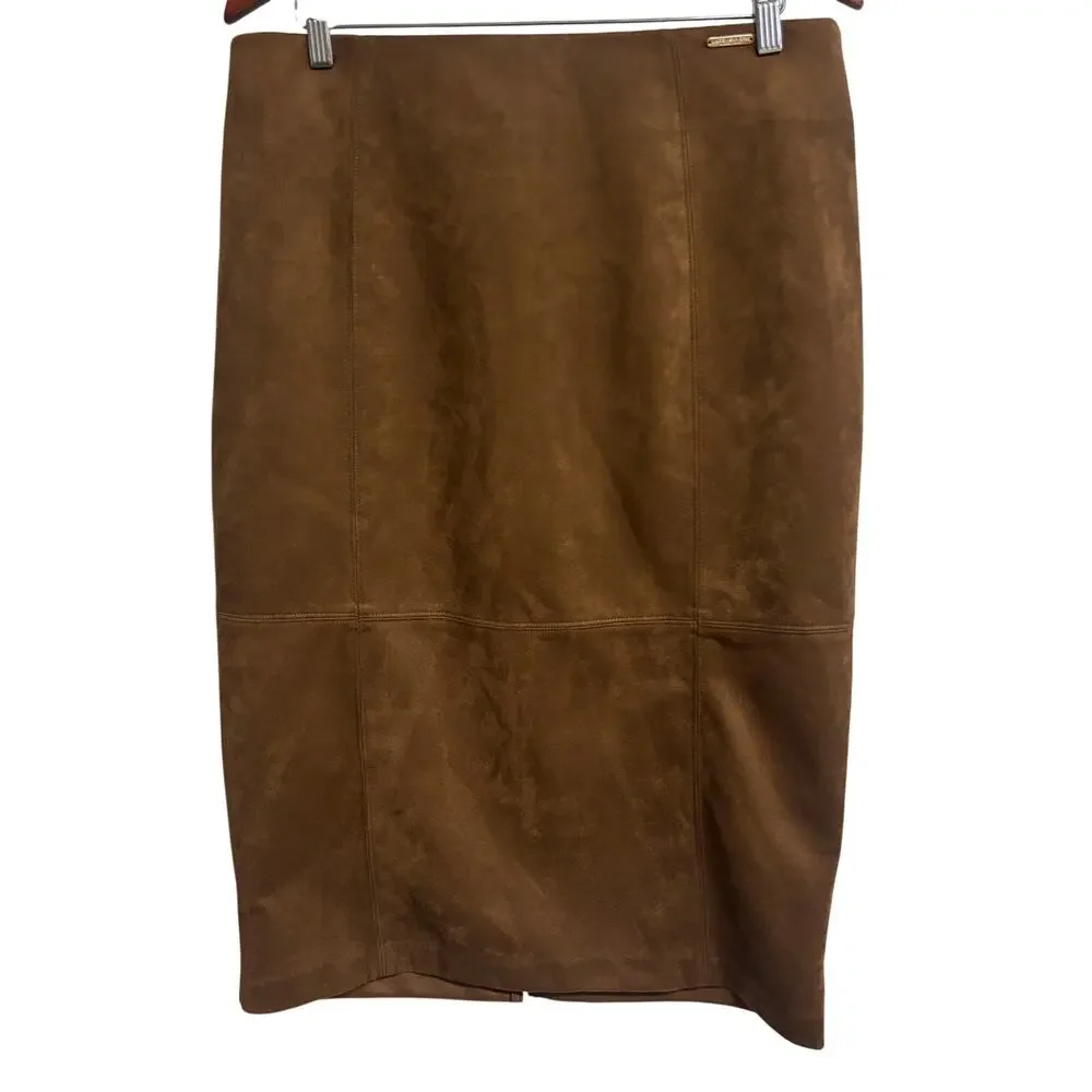 Marc New York Faux Suede Pencil Skirt Brown Full Control Waistband Large New - Picture 1 of 9